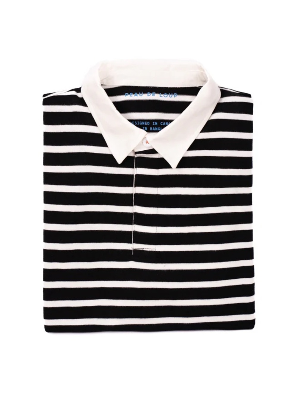 Peau De Loup Black and White Striped Long Sleeve Polo